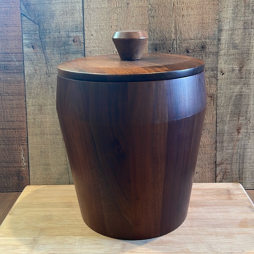 Vintage Vermillion Walnut Wood Ice Bucket MCM Dansk Era Large